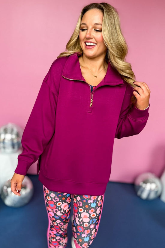 Load image into Gallery viewer, SSYS The Ainsley Pullover In Berry, must have pullover, must have athleisure, elevated style, elevated athleisure, mom style, active style, active wear, fall athleisure, fall style, comfortable style, elevated comfort, shop style your senses by mallory fitzsimmons
