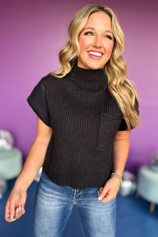 Black Knitted Pocket Detail Mock Neck Cropped Top, must have top, must have style, must have fall, fall collection, fall fashion, elevated style, elevated top, mom style, fall style, cropped top, pocket detail, shop style your senses by mallory fitzsimmons