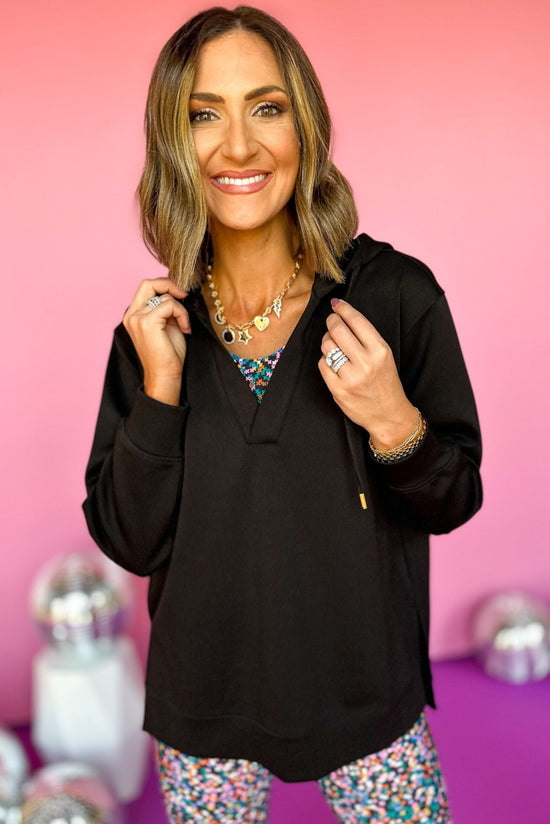 SSYS Black Longline Hooded Long Sleeve Tunic, elevated tunic, elevated top, elevated style, mom style, athletic style, must have tunic, must have top, fall layer, ssys the label, ssys athleisure, shop style your senses by mallory fitzsimmons