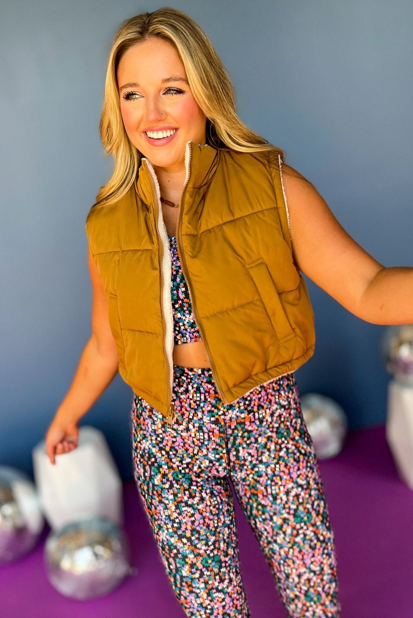 Load image into Gallery viewer,  Brown Reversible Puffer Vest, must have vest, must have style, elevated style, elevated vest, elevated athleisure, mom style, athletic style, athlesure, shop style your senses by mallory fitzsimmons
