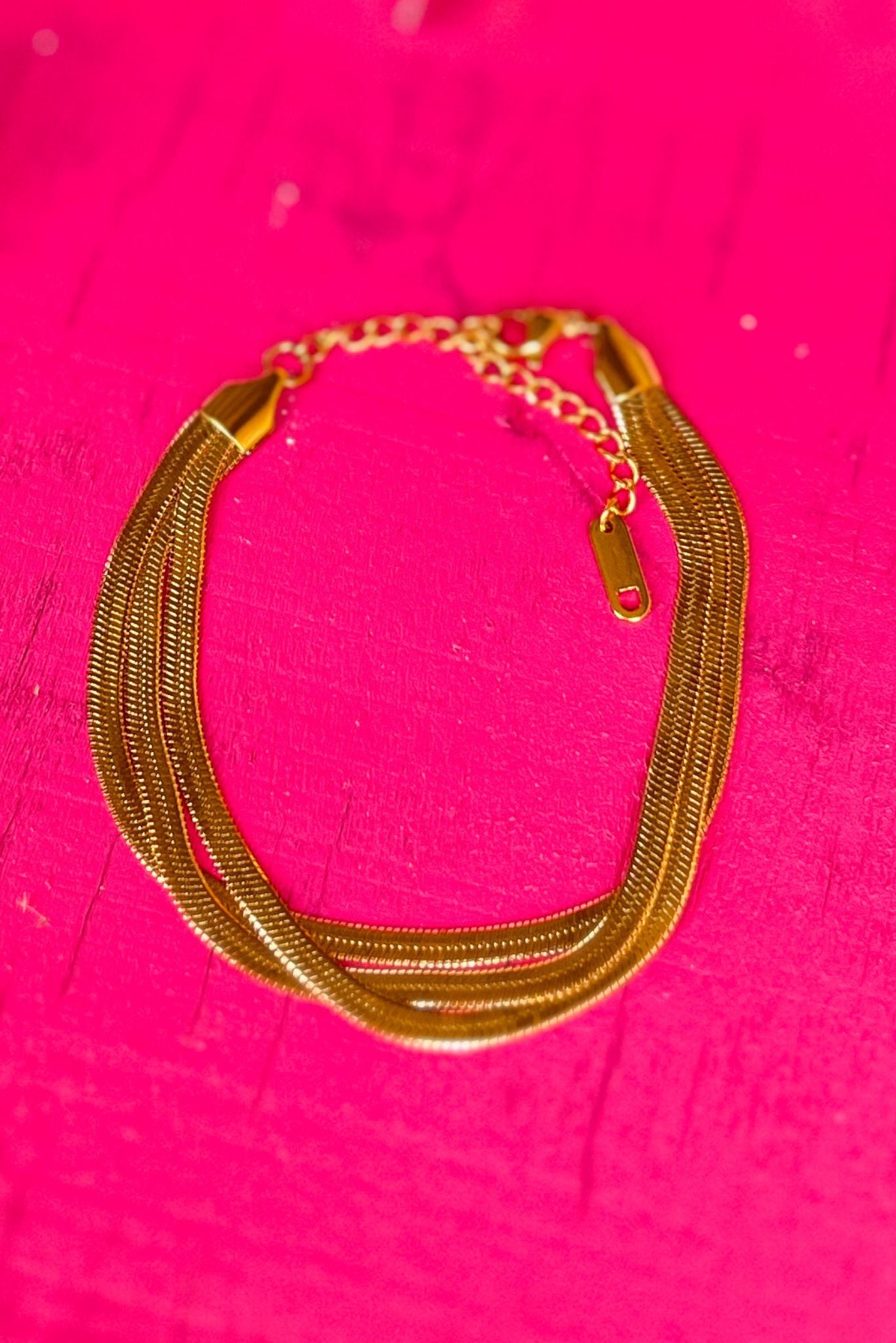 Gold Triple Herringbone Chain Bracelet