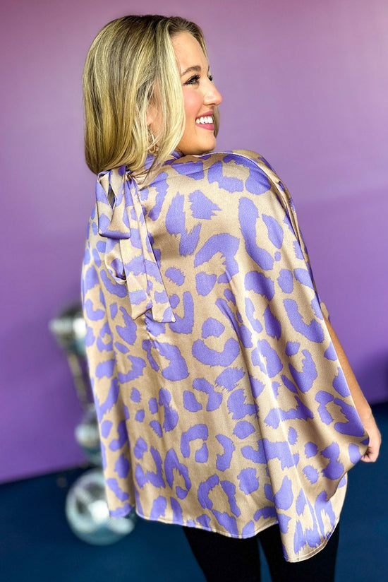 Load image into Gallery viewer, Lavender Animal Printed Mock Neck Caftan Top, must have top, must have print, must have style, elevated style, elevated top, date night top, date night style, fall style, shop style your senses by mallory fitzsimmons
