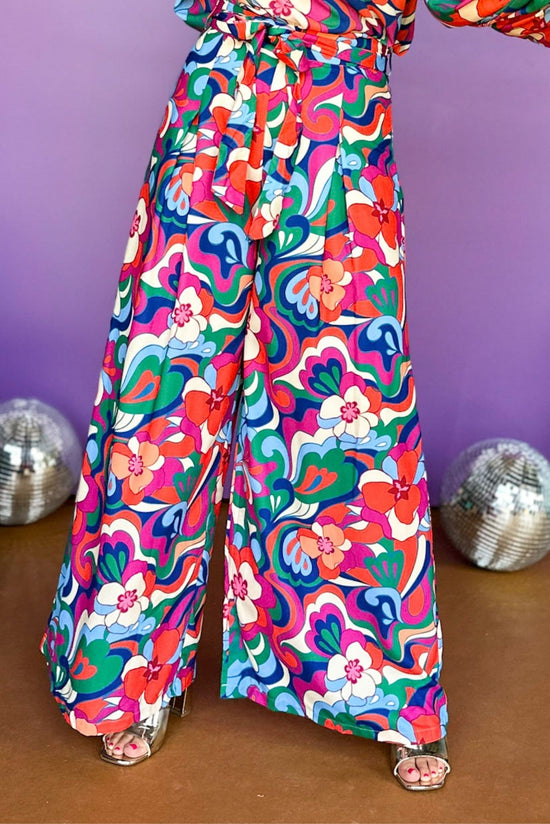 Load image into Gallery viewer, Fuchsia Mixed Printed Wide Leg Pants, must have pants, must have print, fall style, fall pants, elevated style, elevated pants, mom style, chic pants, shop style your senses by mallory fitzsimmons
