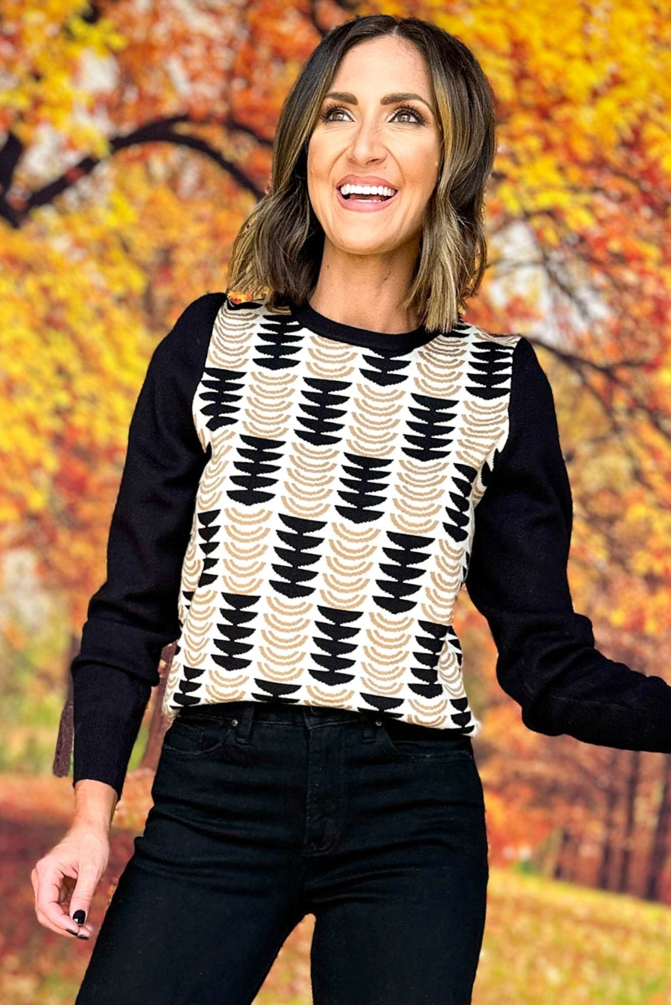 THML Black Checkered Printed Knit Sweater,  THML sweater, must have sweater, must have style, must have fall, fall collection, fall fashion, elevated style, elevated sweater, mom style, fall style, shop style your senses by mallory fitzsimmons