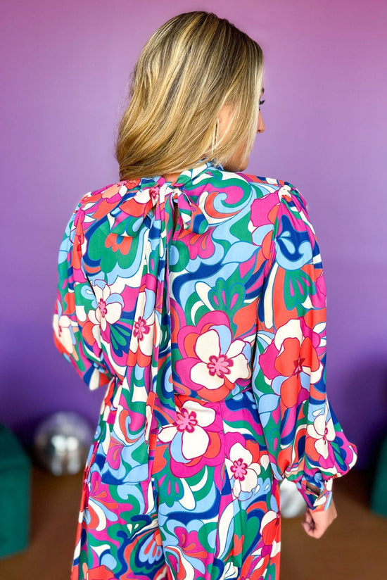 Fuchsia Mixed Printed High Neck Long Sleeve Tie Back Top, must have top, printed top, must have print, high neck top, elevated top, elevated style, fall style, fall top, elevated fall, shop style your senses by mallory fitzsimmons