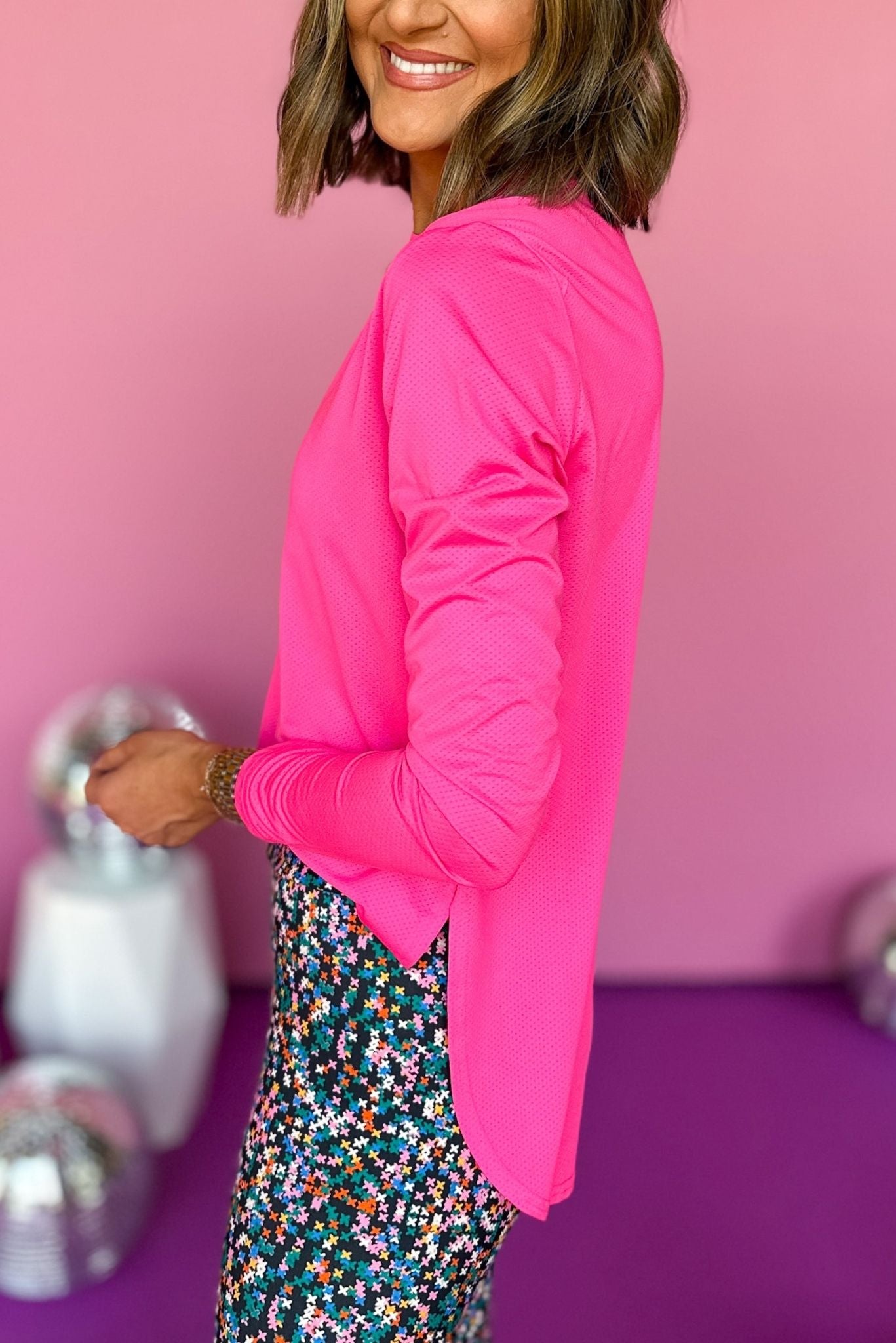 SSYS Hot Pink Long Sleeve Active Top, elevated style, elevated top, elevated athleisure, must have top, must have athleisure, mom style, athletic style, ssys the label, shop style your senses by mallory fitzsimmons