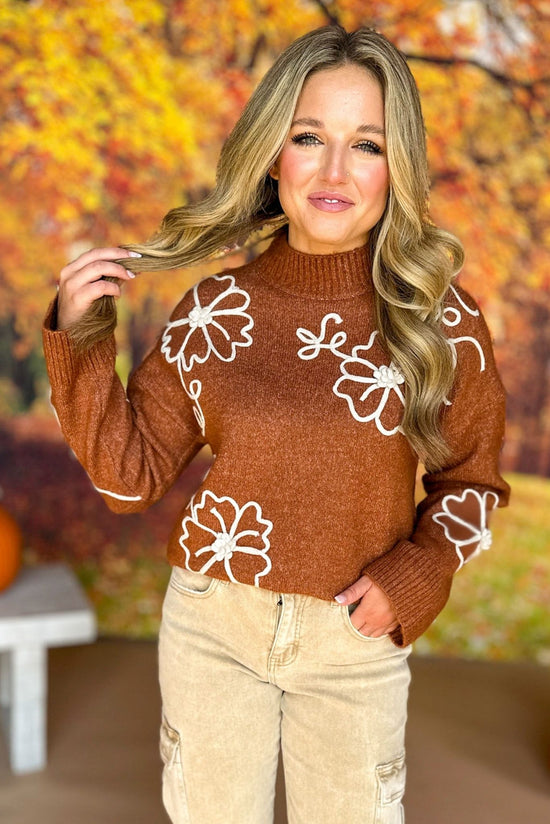 Brown Floral Printed Long Sleeve Mock Neck Sweater, must have sweater, must have style, must have fall, fall collection, fall fashion, elevated style, elevated sweater, mom style, fall style, shop style your senses by mallory fitzsimmons