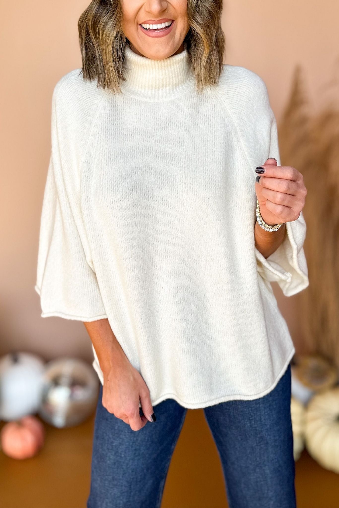 Ivory 3/4 Dolman Sleeve Turtleneck Pullover Top, must have top, must have style, must have fall, fall collection, fall fashion, elevated style, elevated top, mom style, fall style, shop style your senses by mallory fitzsimmons