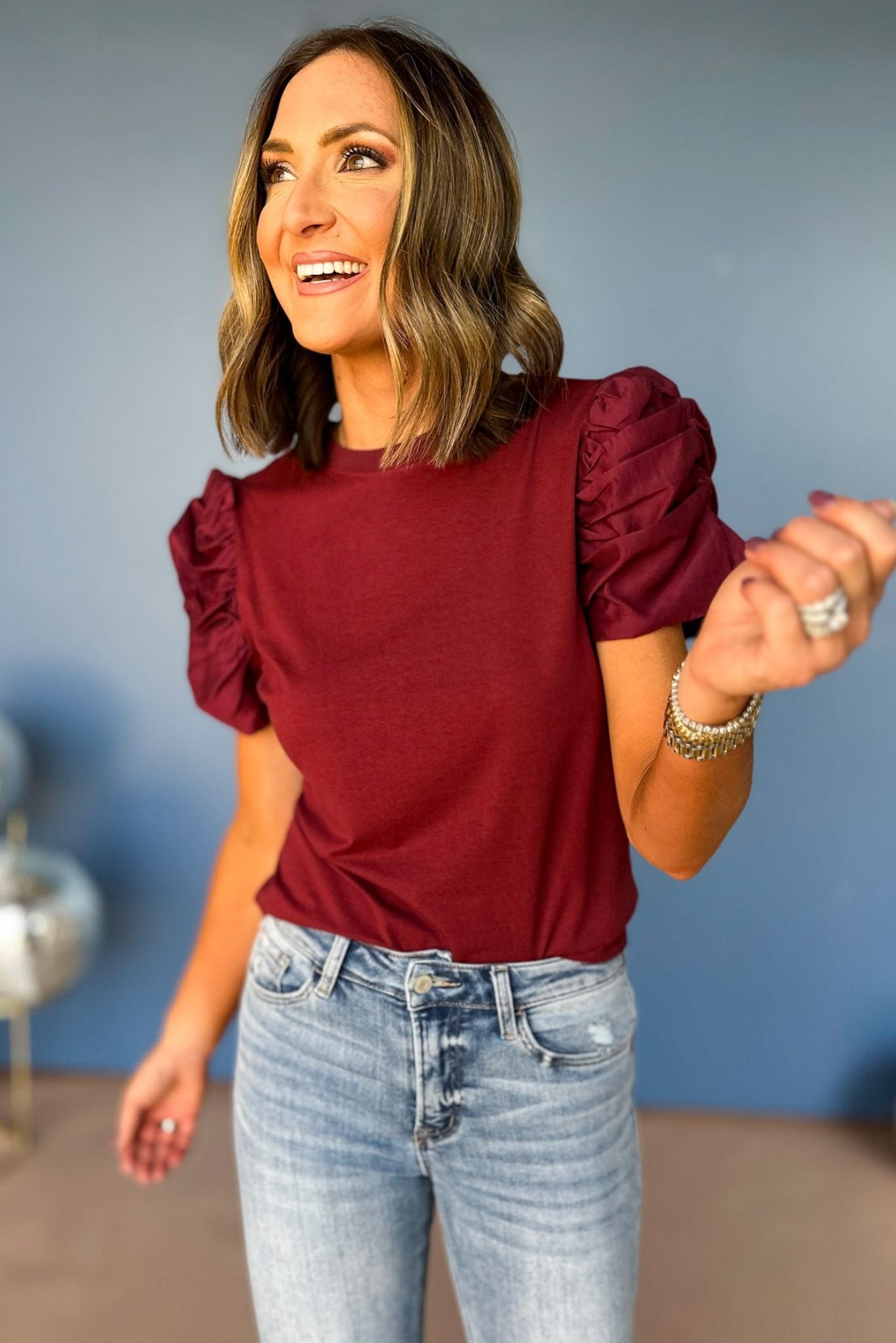 Load image into Gallery viewer, SSYS The Rachel Top In Burgundy, SSYS the label, elevated basic, must have basic, must have style, must have fall, fall top, elevated style, mom style, shop style your senses by mallory fitzsimmons
