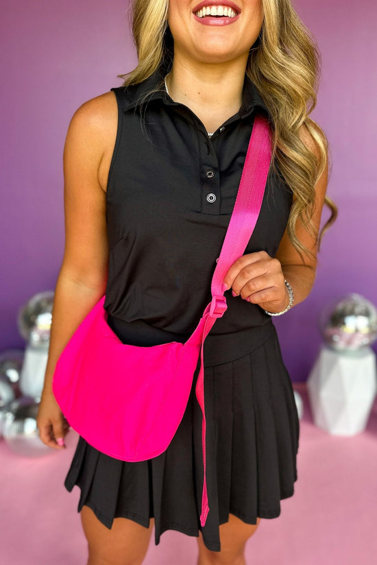 Fuchsia Solid Nylon Sling Bag, accessories, bag, shop style your senses by mallory fitzsimmons