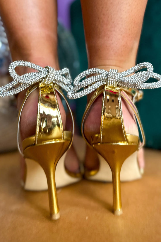 Load image into Gallery viewer, Gold Bow Back Kitten Heel
