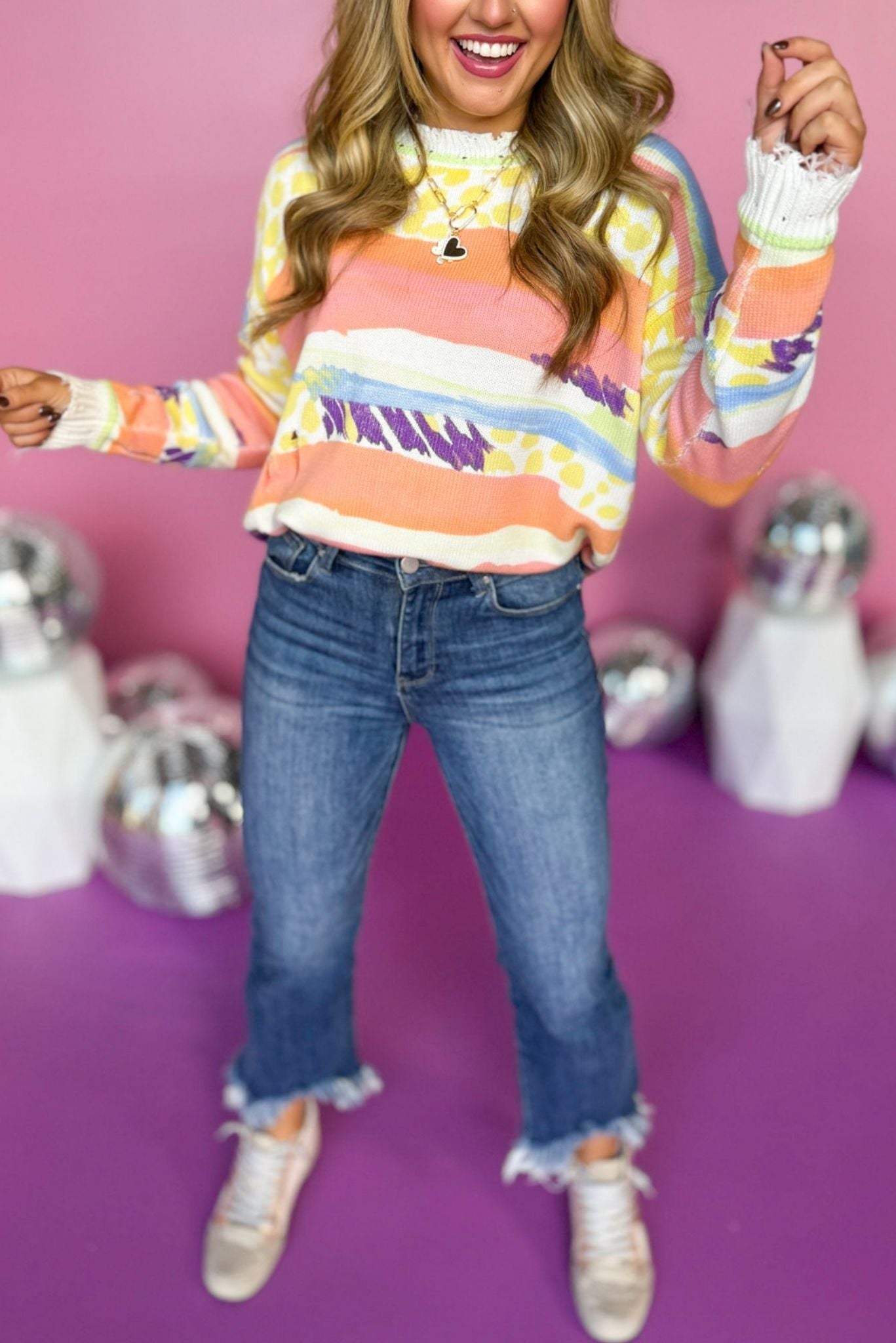 Multi Color Mixed Print Distressed Sweater, must have sweater, must have style, fall style, fall fashion, elevated style, elevated dress, mom style, fall collection, fall sweater, shop style your senses by mallory fitzsimmons