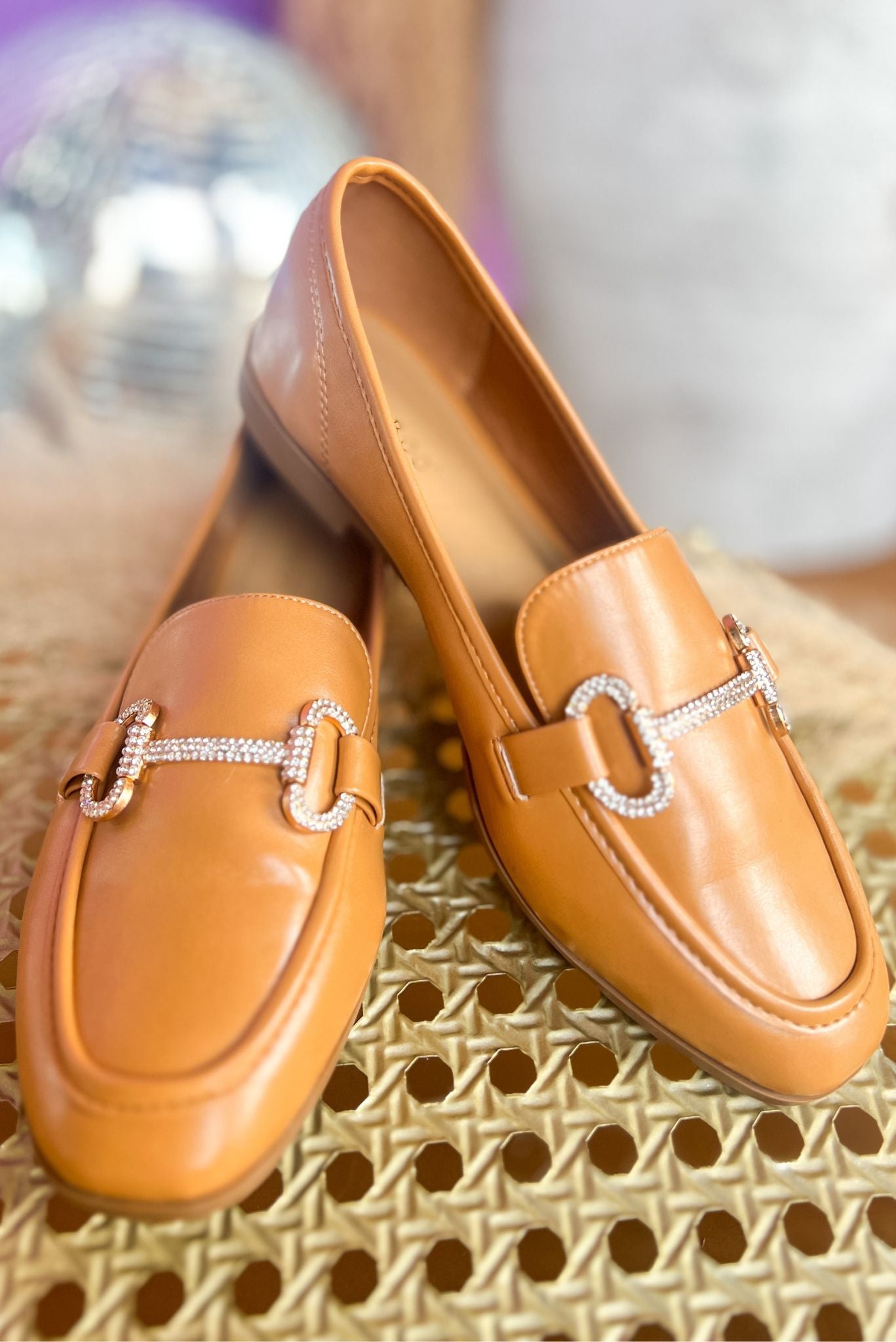 Load image into Gallery viewer, Tan Rhinestone Horsebit Leather Loafer

