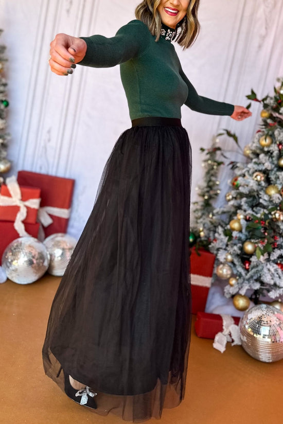 Black Tulle Midi Skirt, must have skirt, must have style, elevated skirt, elevated style, holiday style, holiday fashion, elevated holiday, holiday collection, affordable fashion, mom style, shop style your senses by mallory fitzsimmons