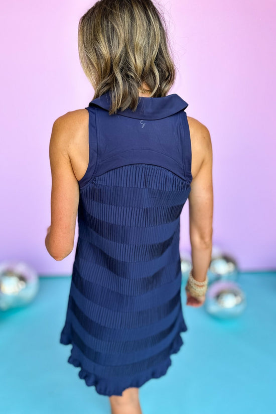 Load image into Gallery viewer, SSYS Navy Pleated Back Collared V Neck Padded Active Dress, athleisure, activewear, mom style, shop style your senses by mallory fitzsimmons
