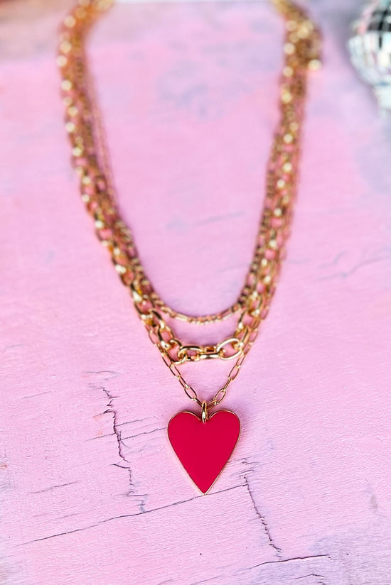 Load image into Gallery viewer, Gold Pink Heart Pendant Layered Necklace, Accessory, Necklace, Shop Style Your Senses by Mallory Fitzsimmons
