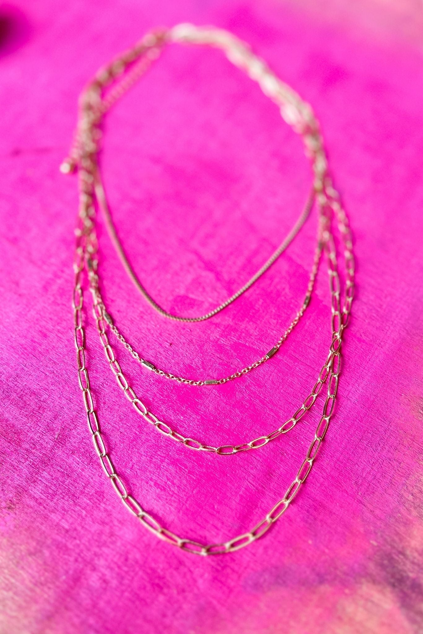 Load image into Gallery viewer, Gold Four Layered Necklace, dainty, four layers, layered look, everyday wear, must have, shop style your senses by mallory fitzsimmons
