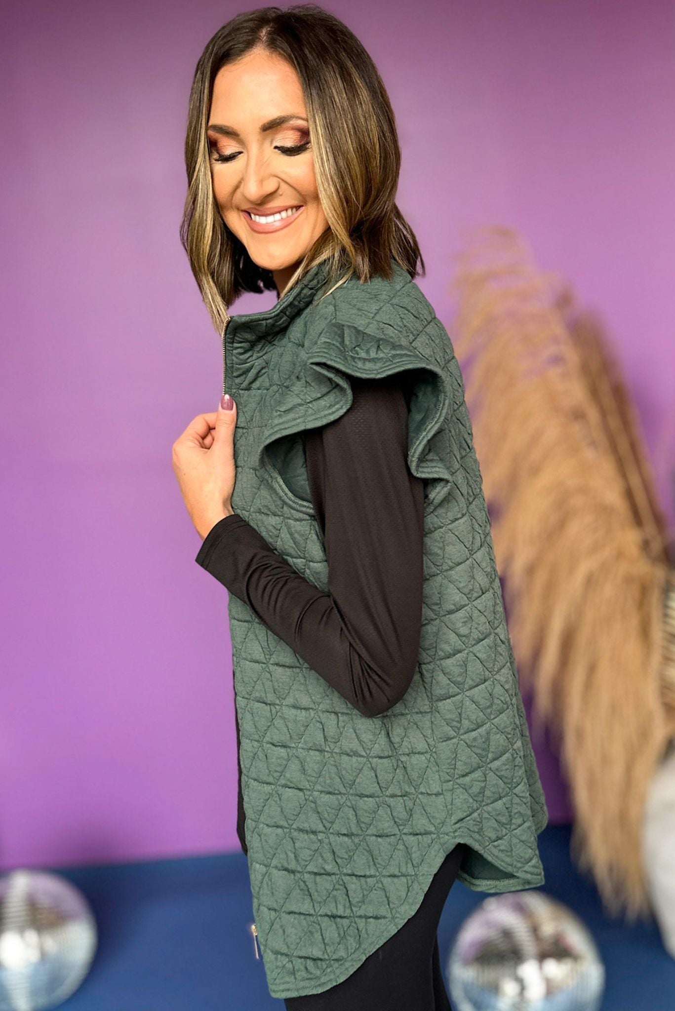 Load image into Gallery viewer, SSYS The Ruby Vest In Sage,  SSYS the label, must have vest, must have style, elevated vest, elevated look, fall style, fall fashion, mom style, shop style your senses by mallory fitzsimmons
