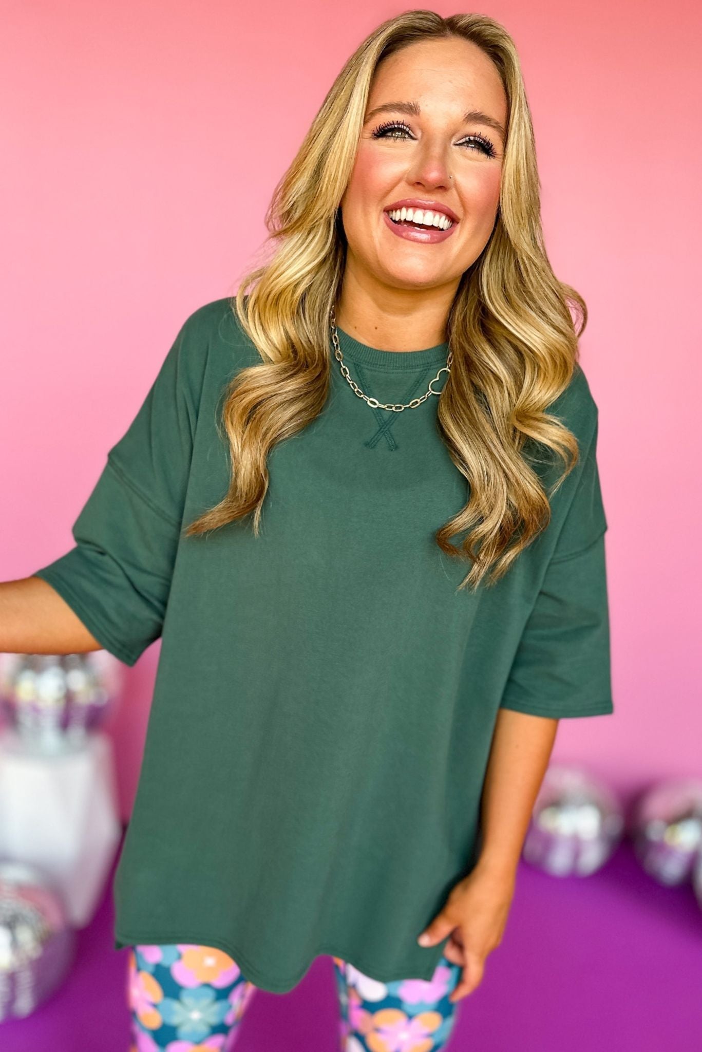 SSYS Hunter Green Longline Short Sleeve Side Slit Top,,  elevated top, elevated style, must have top, must have style, relaxed fit, relaxed style, athleisure, mom style, SSYS the label, SSYS athleisure, shop style your senses by mallory fitzsimmons