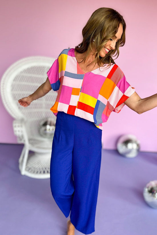 Load image into Gallery viewer, Multi Abstract Printed V Neck Boxy Top, summer top, office style, elevated style, shop style your senses by mallory fitzsimmons
