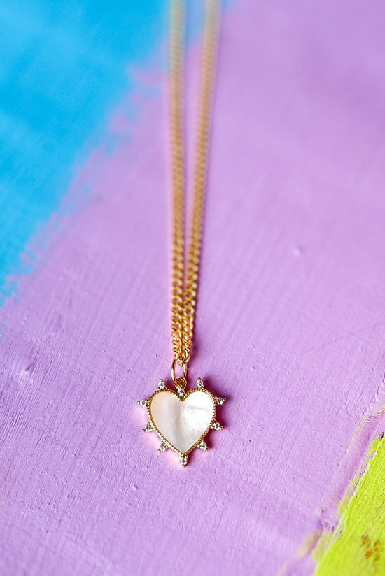 Load image into Gallery viewer, Gold Mother of Pearl Heart Chain Necklace
