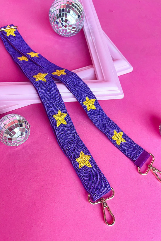 Purple Yellow Star Seed Beaded Bag Strap, accessories, bag strap, shop style your senses by mallory fitzsimmons