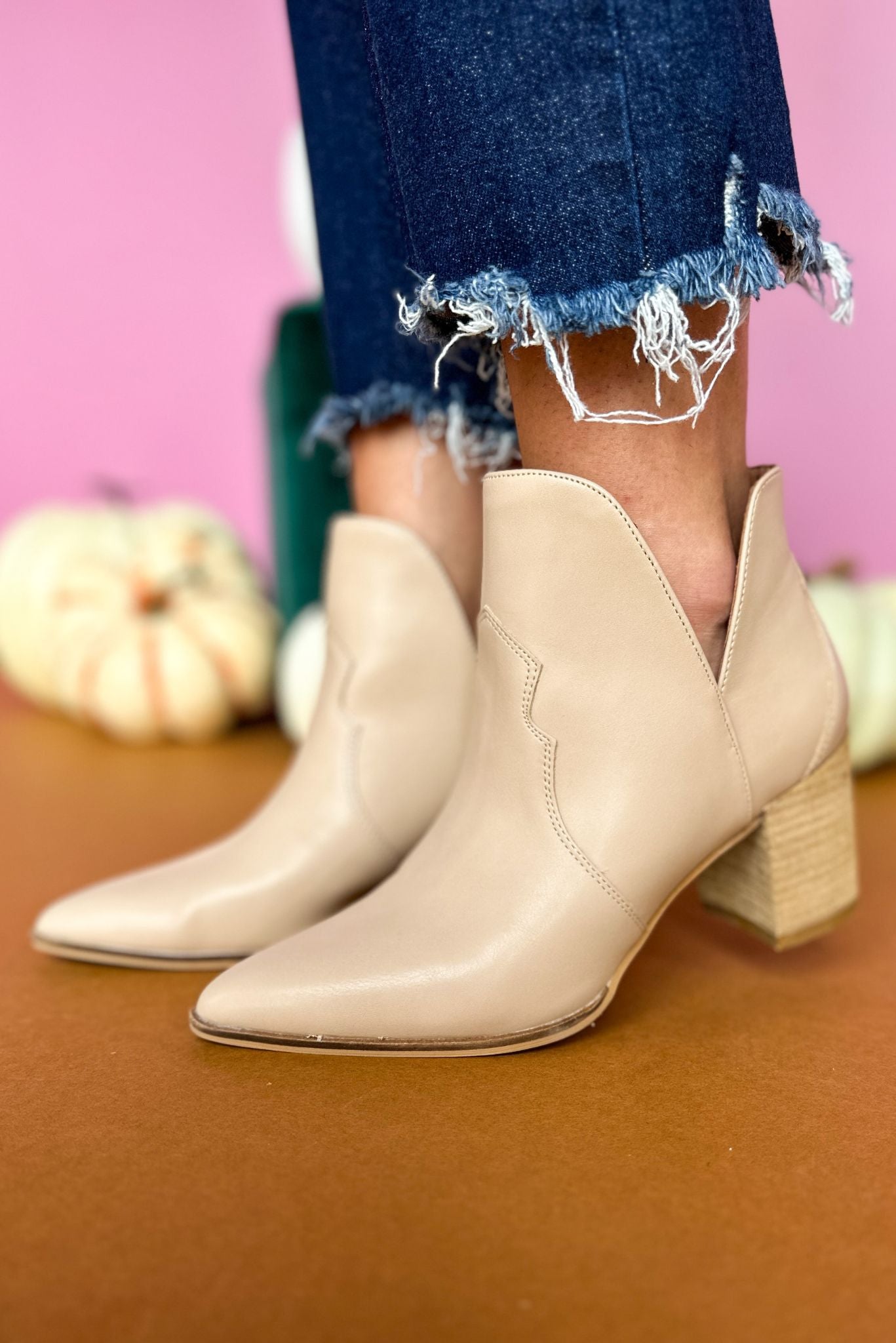  Taupe Side Slit Pull On Booties, shoes, booties, elevated booties, shop style your senses by mallory fitzsimmons