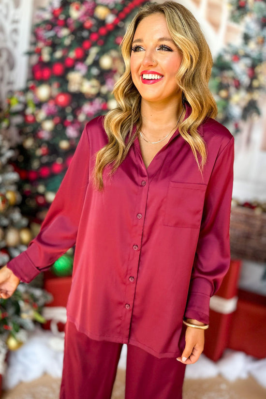SSYS The Long Sleeve Blakely Pajamas In Dark Magenta, SSYS the label, must have pajamas, must have style, elevated pajamas, elevated style, luxurious pajamas, chic style, chic pajamas, mom style, shop style your senses by mallory fitzsimmons