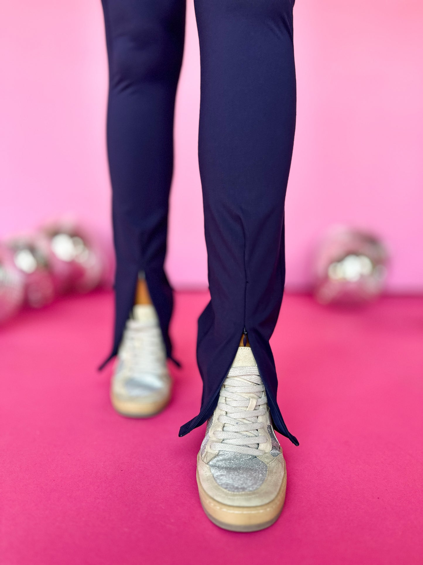 Load image into Gallery viewer, SSYS Navy Flare High Waist Leggings With Front Zipper, athleisure, zipper leggings, elevated style, mom style, relaxed look, shop style your senses by mallory fitzsimmons
