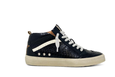 Load image into Gallery viewer, Shu Shop Black Crocodile Embossed High Top Line Sneakers
