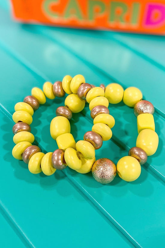 Yellow Gold Cube Bead bracelet stack, spring accessory, everyday wear, must have, elevated look, mom style, shop style your senses by mallory fitzsimmons