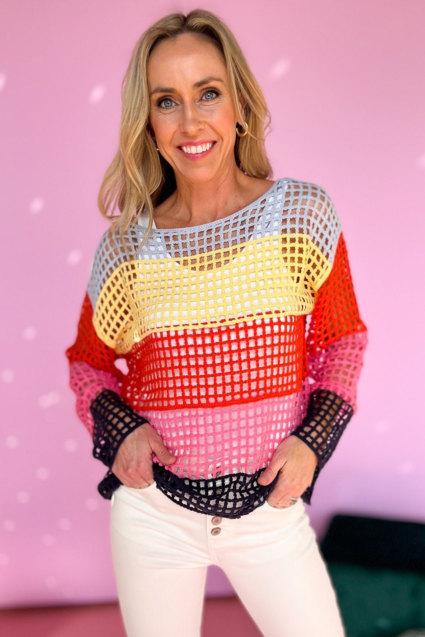 Colorful Striped Eyelet Knit Sweater, crochet top, prints and pops, spring fashion, must have, shop style your senses by mallory fitzsimmons