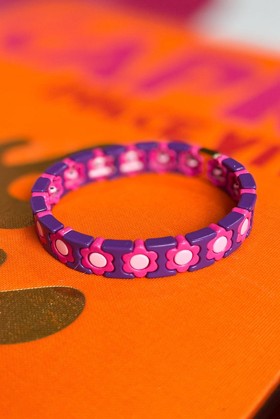 Load image into Gallery viewer, purple hot pink Flower Tile Bracelet, fall fashion, fall stack, must have, elevated look, elevated stack, mom style, shop style your senses by mallory fitzsimmons

