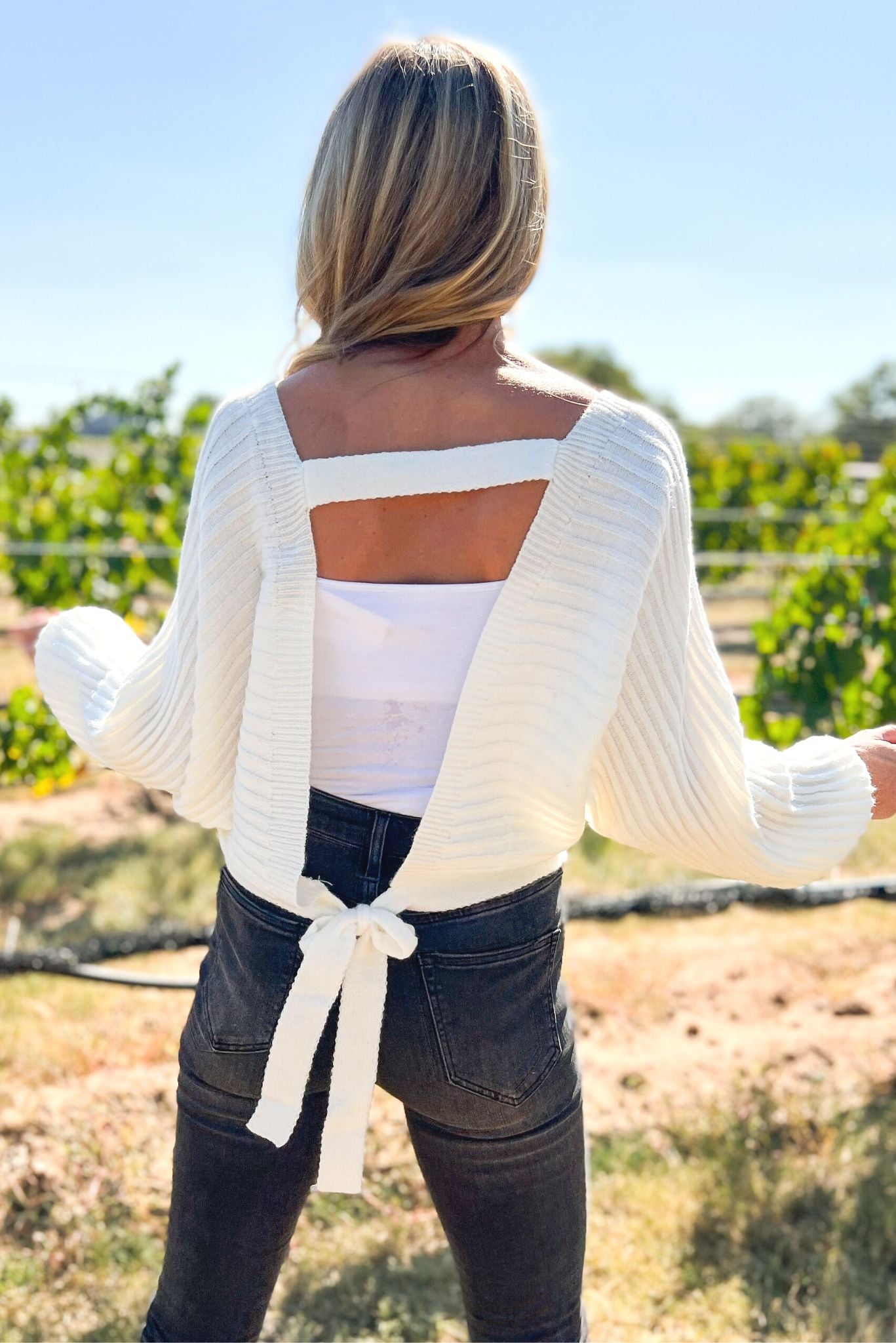 off white V Neck Ribbed Knit Open Back Sweater, fall fashion, must have, sweater weather, mom style, date night, shop style your senses by mallory fitzsimmons