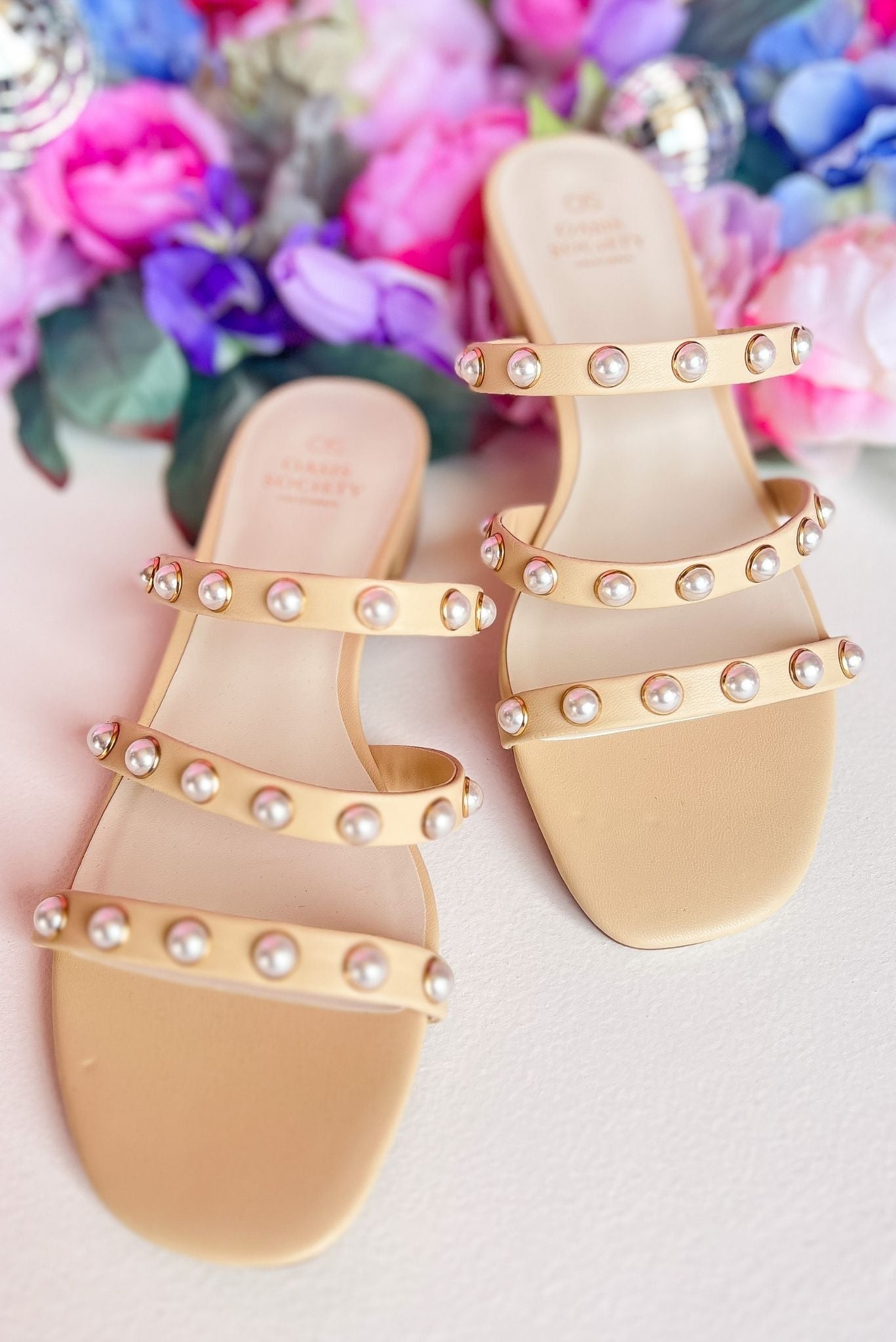 Butter Pearl Beaded Double Band Sandals *FINAL SALE*