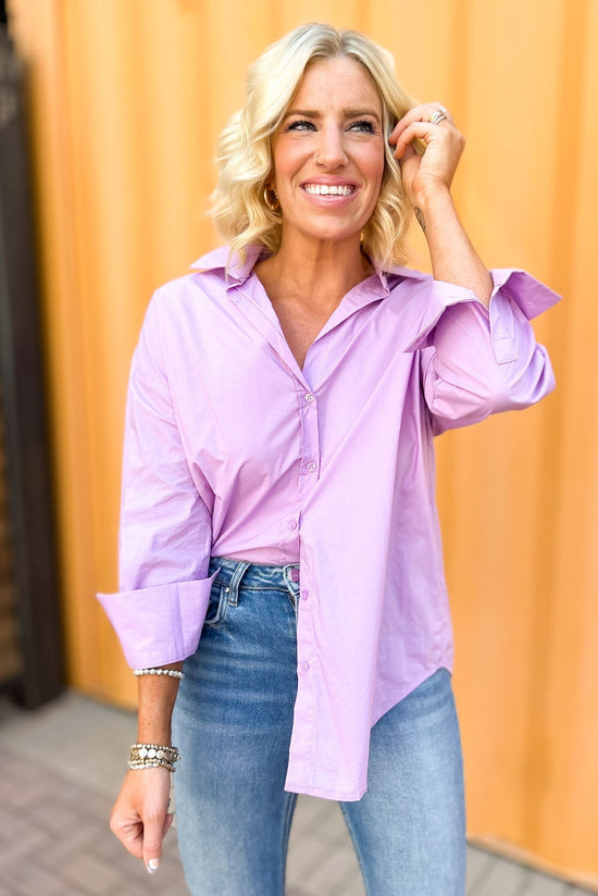 Purple Oversized Collared Button Down Top