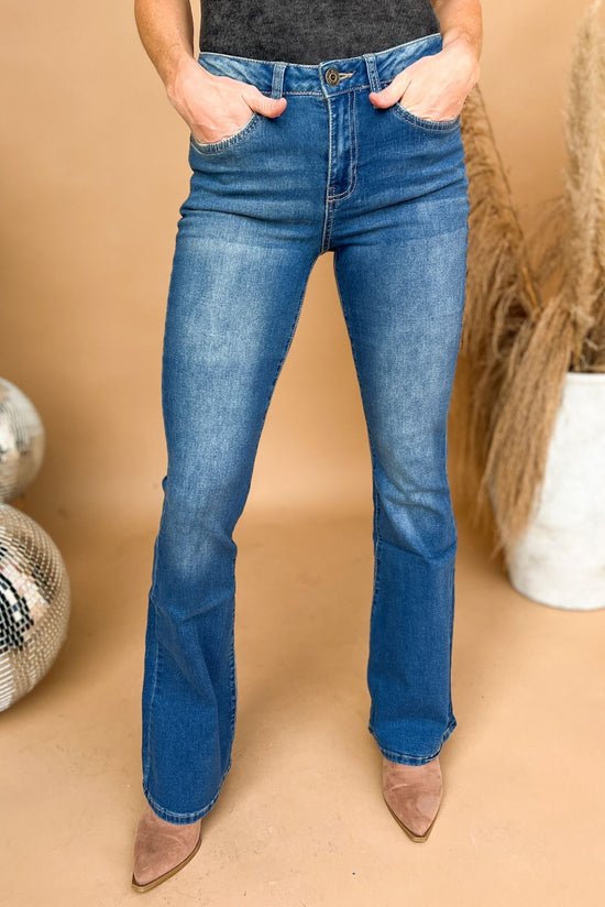 Medium Wash High Rise Stretch Flare Jeans, medium wash jeans, flare jeans, high rise jeans, stretchy jeans, Shop Style Your Senses By Mallory Fitzsimmons