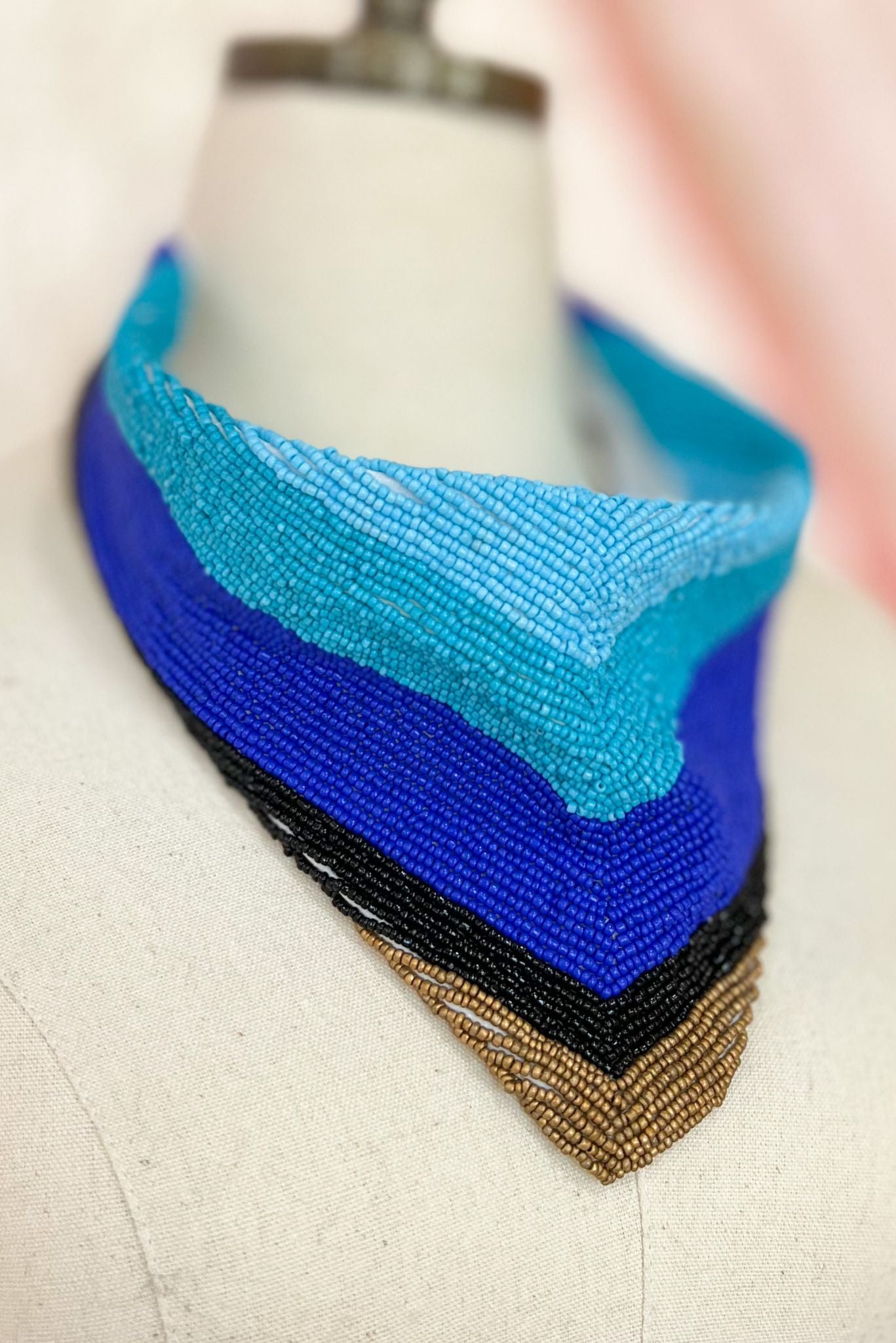 Turquoise Striped Seed Bead Collar Necklace