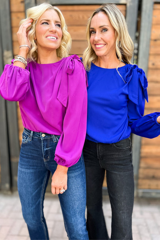 Royal Blue Shoulder Bow Long Sleeve Top Top, fall fashion, fall must have, work wear, mom style, date night, shop style your senses by mallory fitzsimmons
