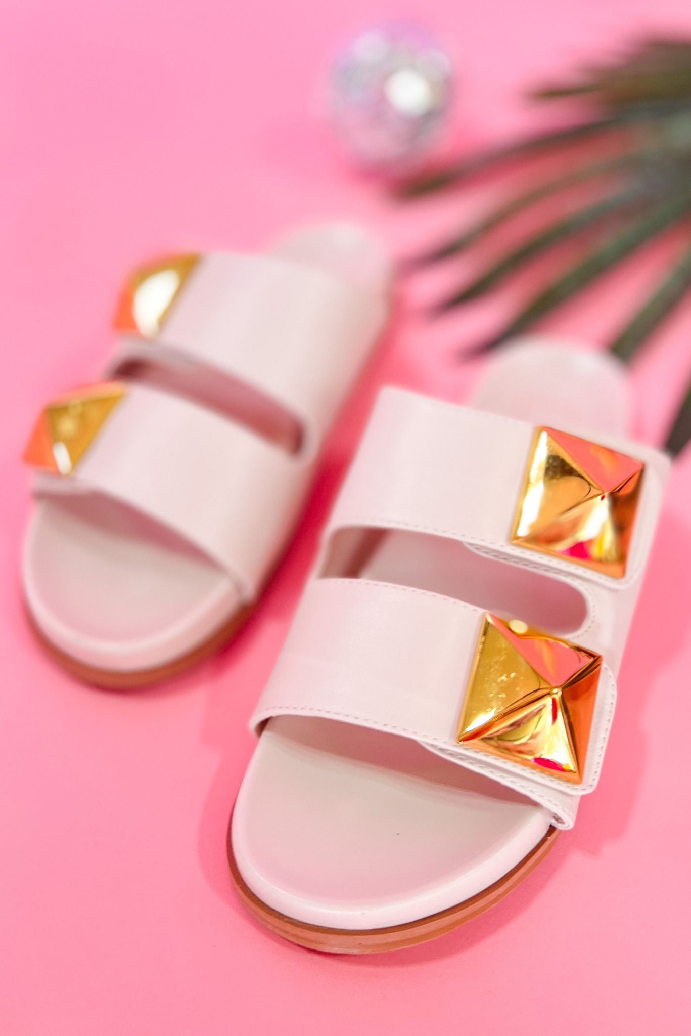 Load image into Gallery viewer, Shu Shop Ivory Gold Stud Double Strap Sandals *FINAL SALE*

