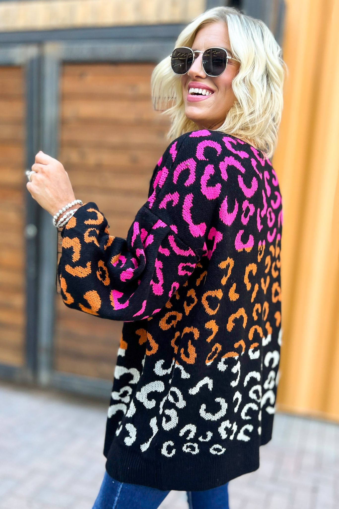 Load image into Gallery viewer, Black Mix Animal Print Open Cardigan Sweater, sweater weather, layered look, vibrant colors, mom style, shop style your senses by mallory fitzsimmons
