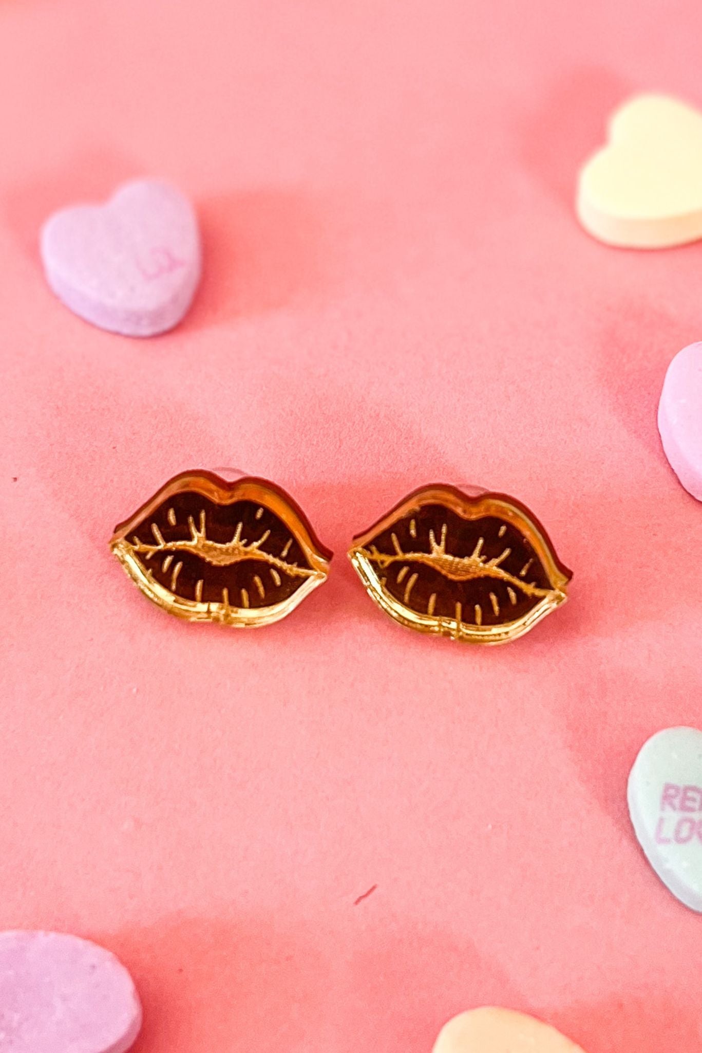 Load image into Gallery viewer, Gold Acrylic Lips Stud Earrings
