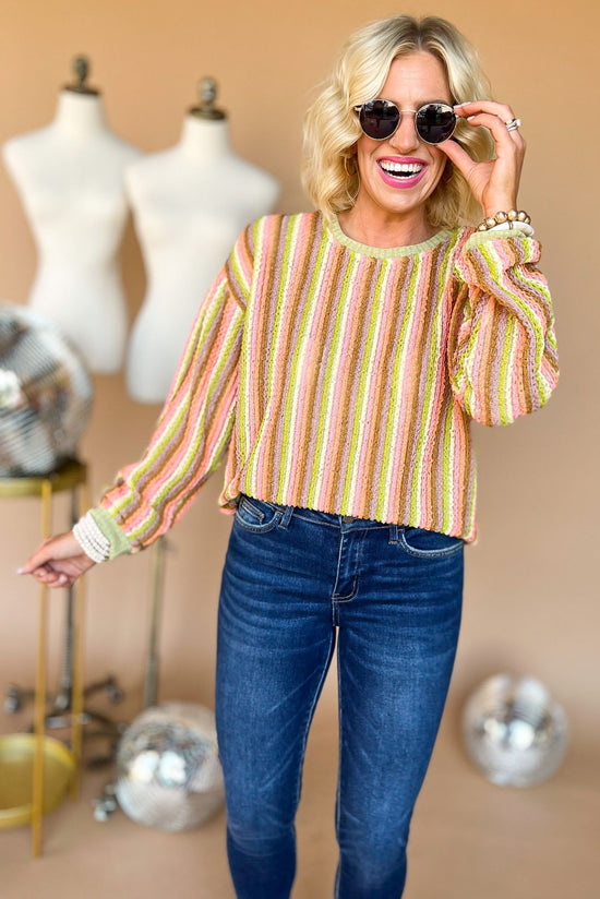 Lime Striped Solid Hem Knit Sweater, fall must have, lightweight sweater, mom style, vibrant fall, shop style your senses by mallory fitzsimmons