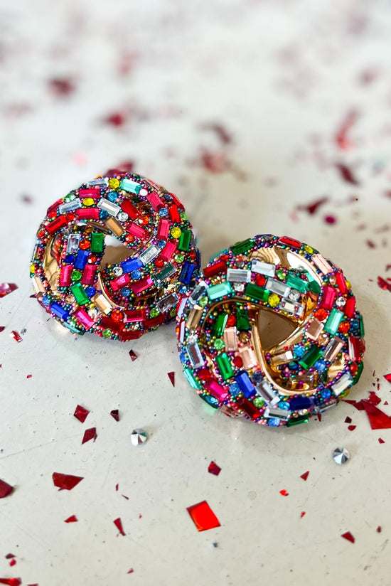 Load image into Gallery viewer, Multi Rhinestone Round Open Circle Stud Earrings, fall fashion, must have, elevated accessory, everyday wear, chic, mom style, shop style your senses by mallory fitzsimmons
