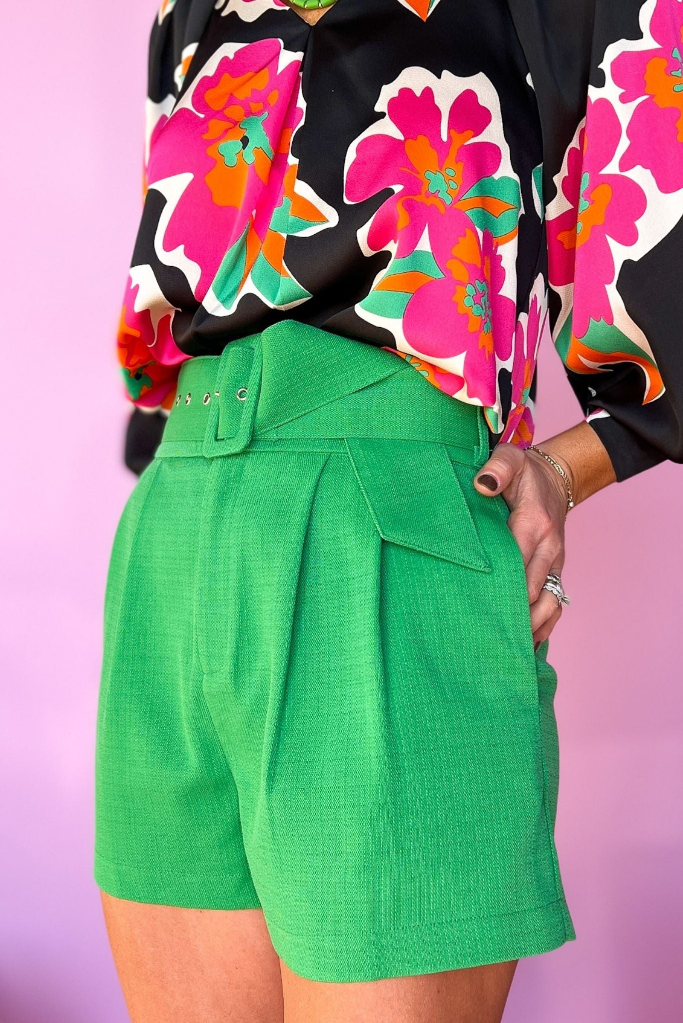 Green Textured Belted Pleated Shorts, pops and prints, spring fashion, belted shorts, mom style, must have, shop style your senses by mallory fitzsimmons