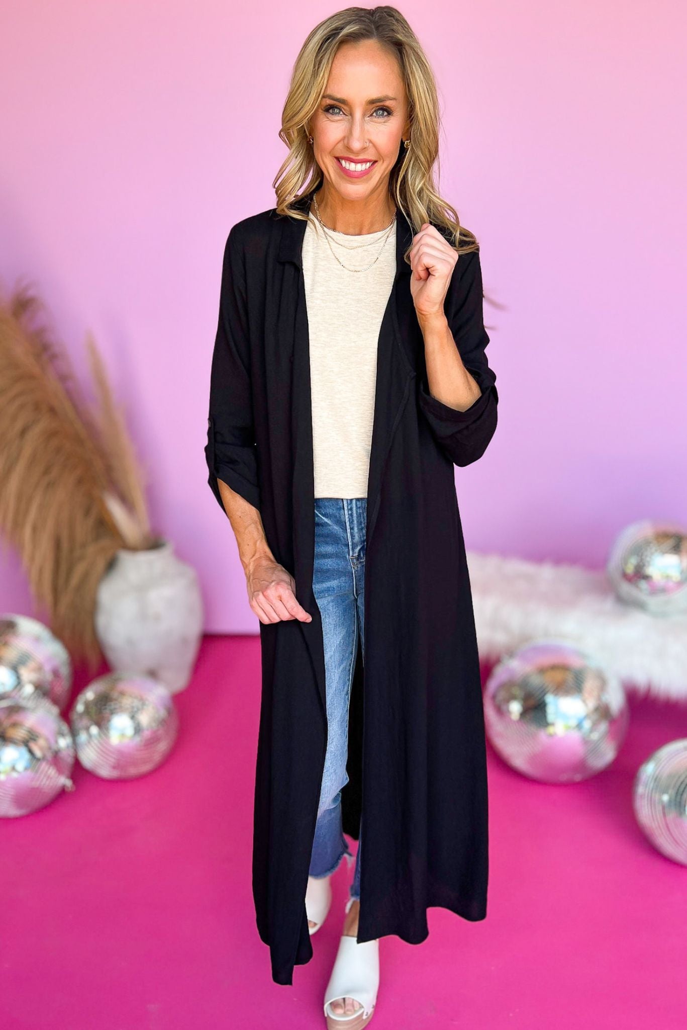 black Open Front Duster, duster, long, swimsuit cover, summer staple, must have, shop style your senses by mallory fitzsimmons