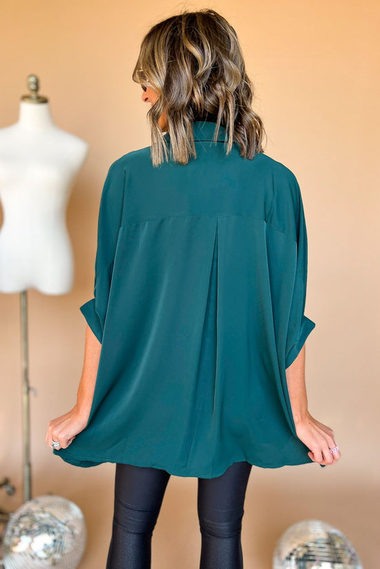 Hunter Green Oversized Dolman Sleeve Tunic Top, office look, work wear, mom style, elevated look, shop style your senses by mallory fitzsimmons