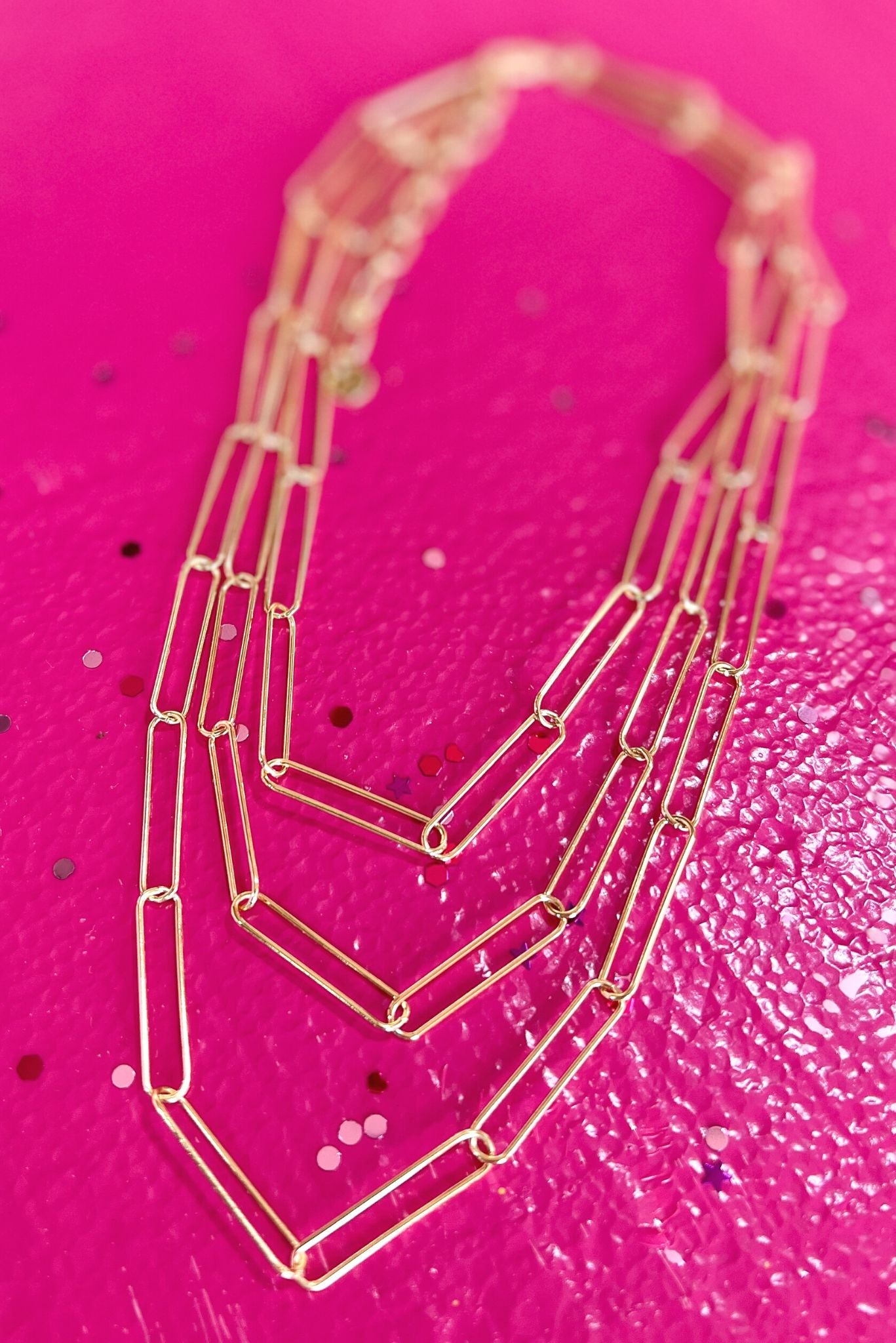 Gold Triple Paperclip Link Necklace