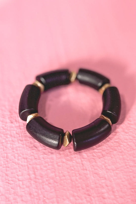 Black Wooden Link Gold Bead Bracelet