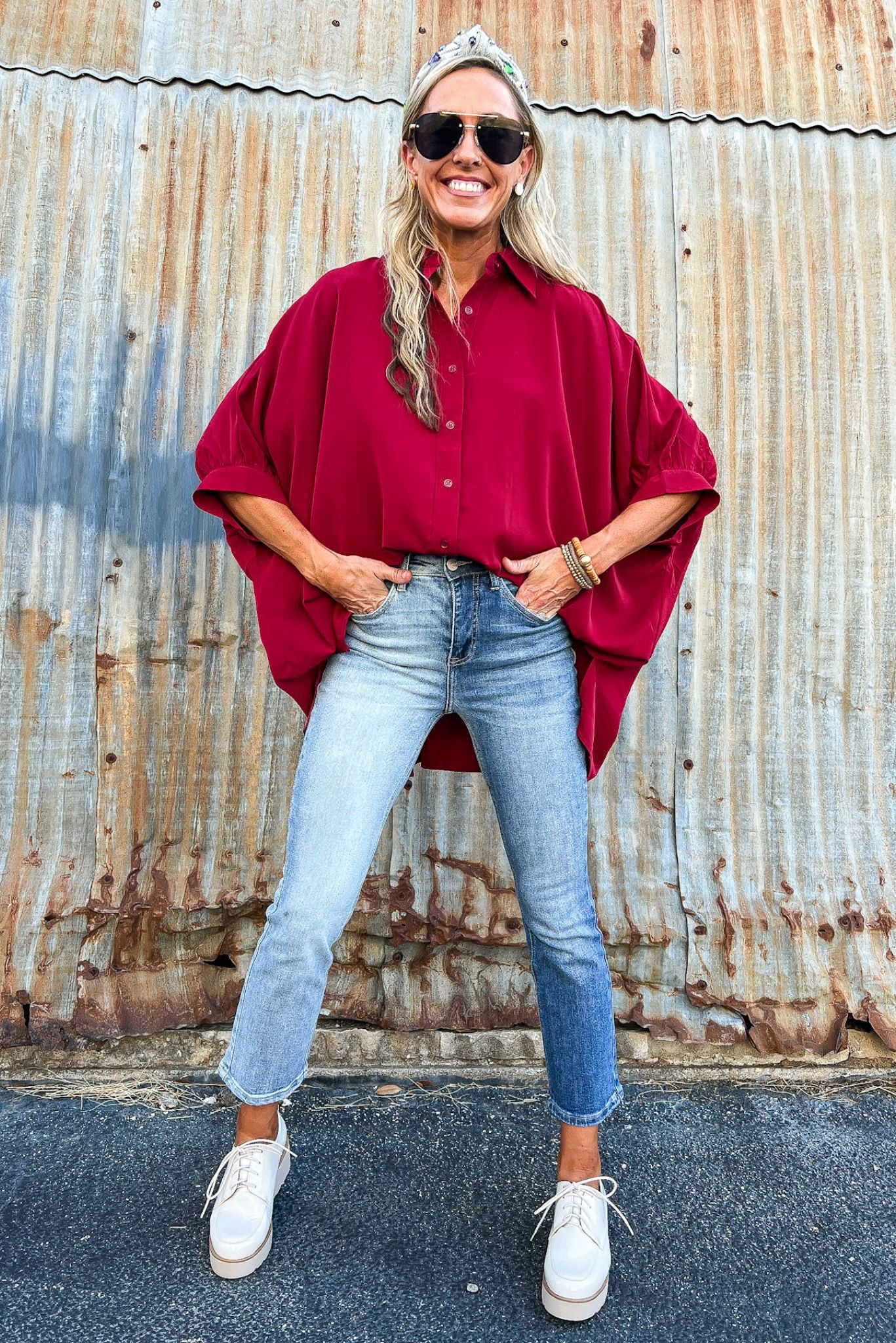 Load image into Gallery viewer, Burgundy Oversized Dolman Sleeve Tunic Top
